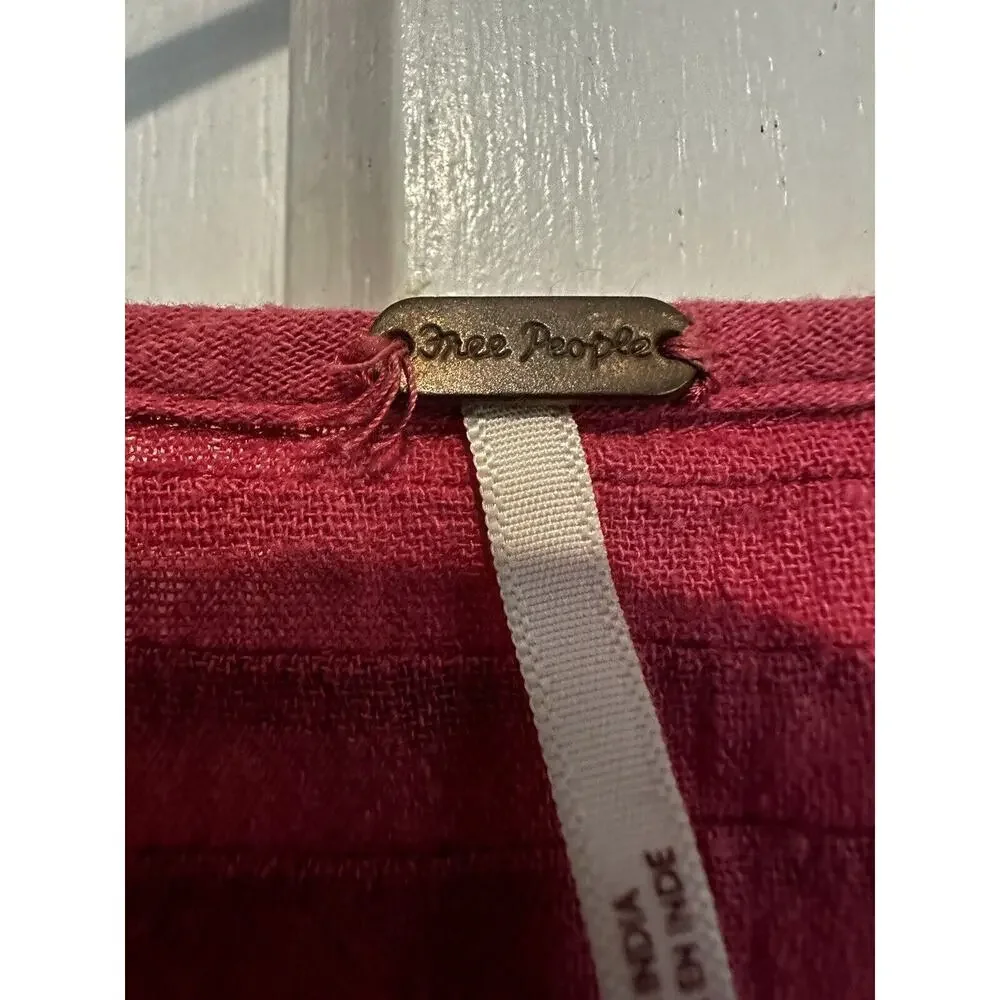 Free People Pink Elsie Puff Sleeve Tunic Top Shirt Blouse Womens Size Xsmall